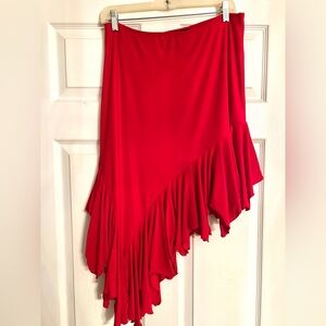 Dance America Red Ruffled Ballroom Dance Asymmetrical Skirt. Stretch Sz L NWOT
